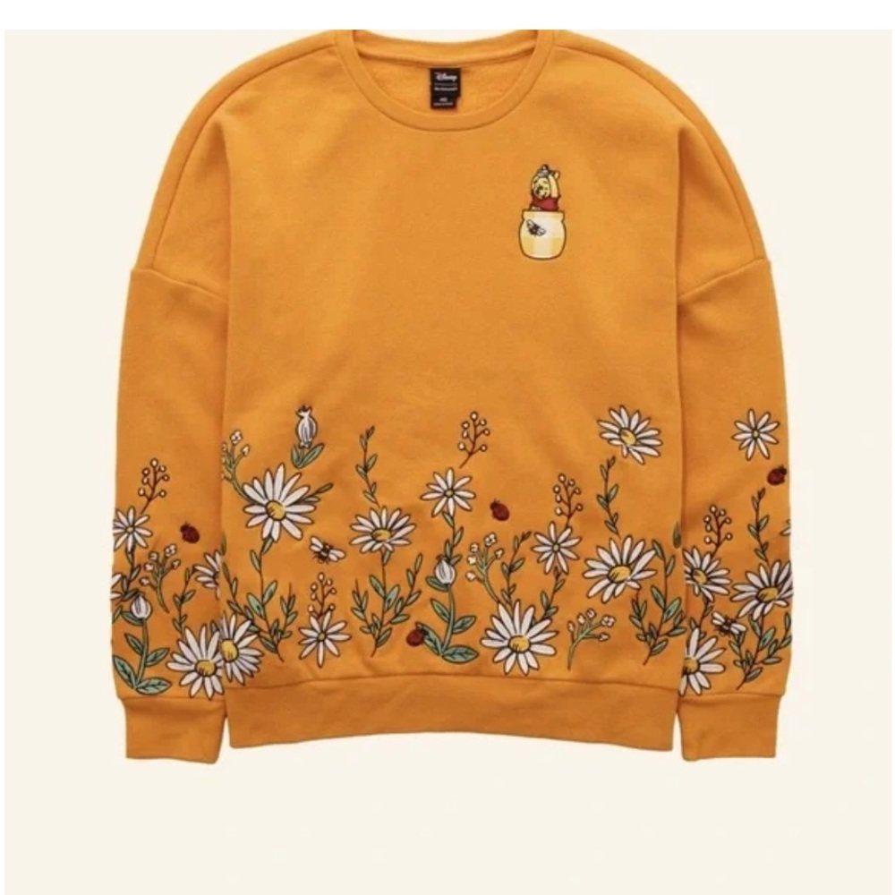 Charming Mustard Crewneck Sweater with Floral Accents